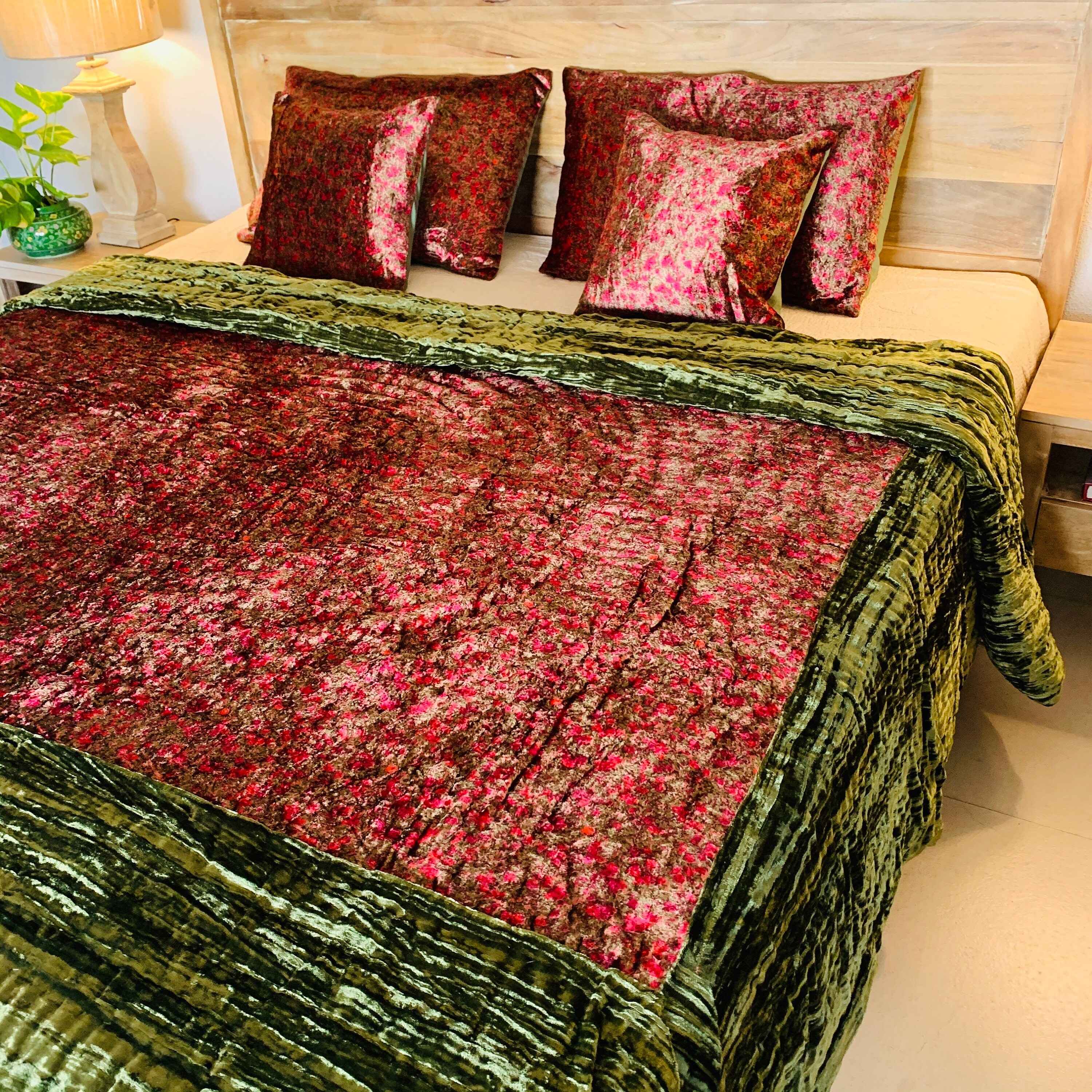 Colcha de terciopelo edredón Kantha edredón