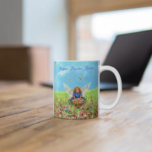 Angel in Garden Coffee Mug: 'Now Never Ends' Design, 11oz Ceramic Mug image 5