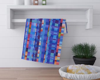 Beach Blue Stripe Pattern Tea Towel | Abstract Modern Kitchen Linen