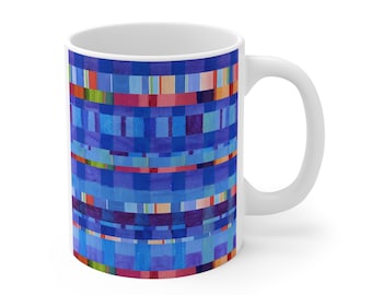 Blue Denim Stripe Mug: Nautical Art Ceramic Coffee Cup