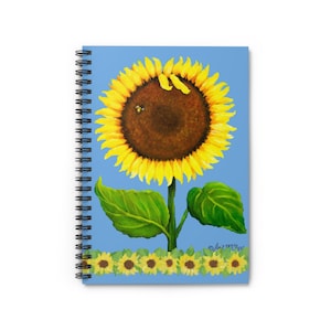 Sunflower Welcome Spiral Notebook Journal, Painted Bumble Bee Sunflower Art Diary, Bright Cheerful Sunflower Design Notebook