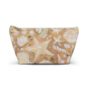 Sand Sea Shells Zipper Pouch Bag, Beach Starfish Art Accessory Makeup Bag, Cosmetic Case, Travel Organizer, Gift for Her