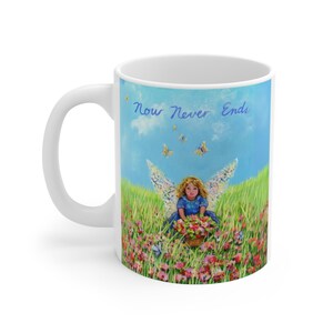 Angel in Garden Coffee Mug: 'Now Never Ends' Design, 11oz Ceramic Mug image 2