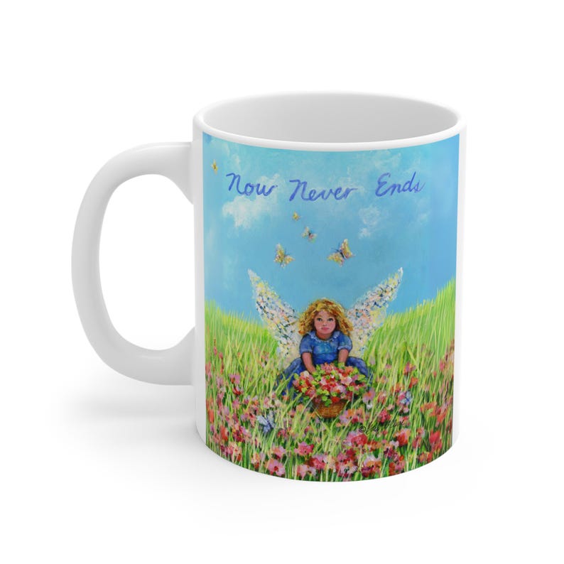 Angel in Garden Coffee Mug: 'Now Never Ends' Design, 11oz Ceramic Mug image 2