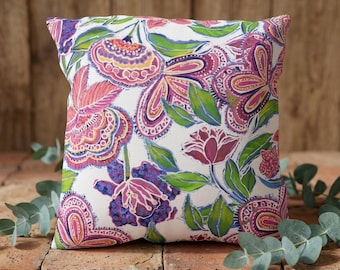 Roze bloemenpaisley buitenkussen | Aquarel tuinkussen