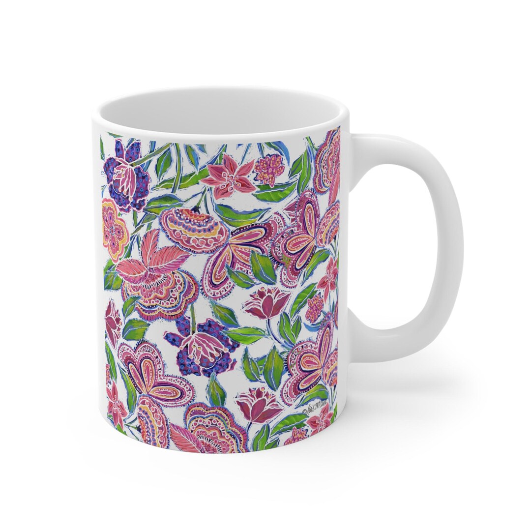 Floral Ceramic Mug: Boho Wildflower Design, Hand-painted Art - Etsy
