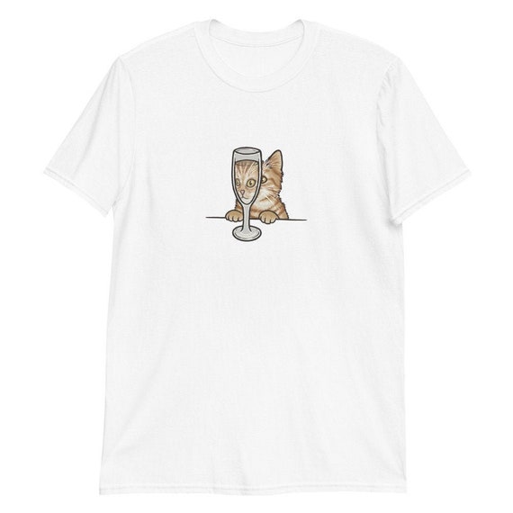 Cute Cat T-Shirt | Champagne Glass Illustration, Cat Lover Gift