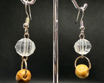Boho Dangle Earrings | Crystal & Wood Bead, Minimalist Jewelry
