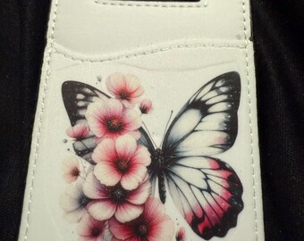 Pink Butterfly Phone Sticky Wallet - Floral Card Holder