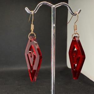 Ruby Red Transulent Dangle Earrings- Deep Red Acrylic Earrings- Red Dangle Earrings