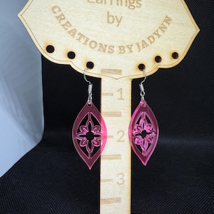 floral Pink Dangle Earrings- lightweight pink earrings -floral earrings