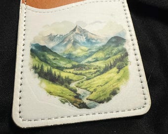Green Sunset Mountain River Sticky Wallet: Slim Credit Card Holder