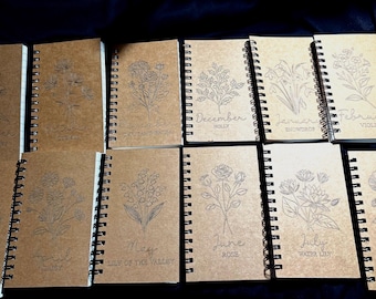 Mini Floral Notebook 3x5 | Engraved Botanical Journal | Small Handmade Notebook | Unique Gift for Her-birth month& flower journal gift