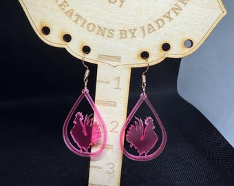 Pink Rooster Earrings: Country Chicken Jewelry