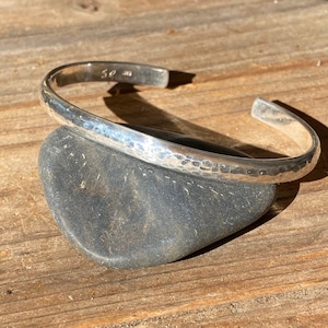 Sterling silver, cuff bracelet, 7 inches, hammered, men’s, handmade