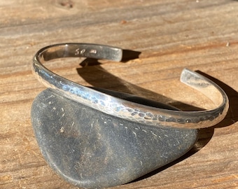 Plata de ley, brazalete, 7 pulgadas, martillado, para hombre, hecho a mano