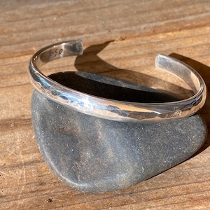 Sterling silver, cuff bracelet, women’s, 6 inches, hammered, handmade