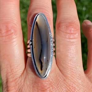 Montana agate, ring, sterling silver, fine silver, size 7.5-7.75