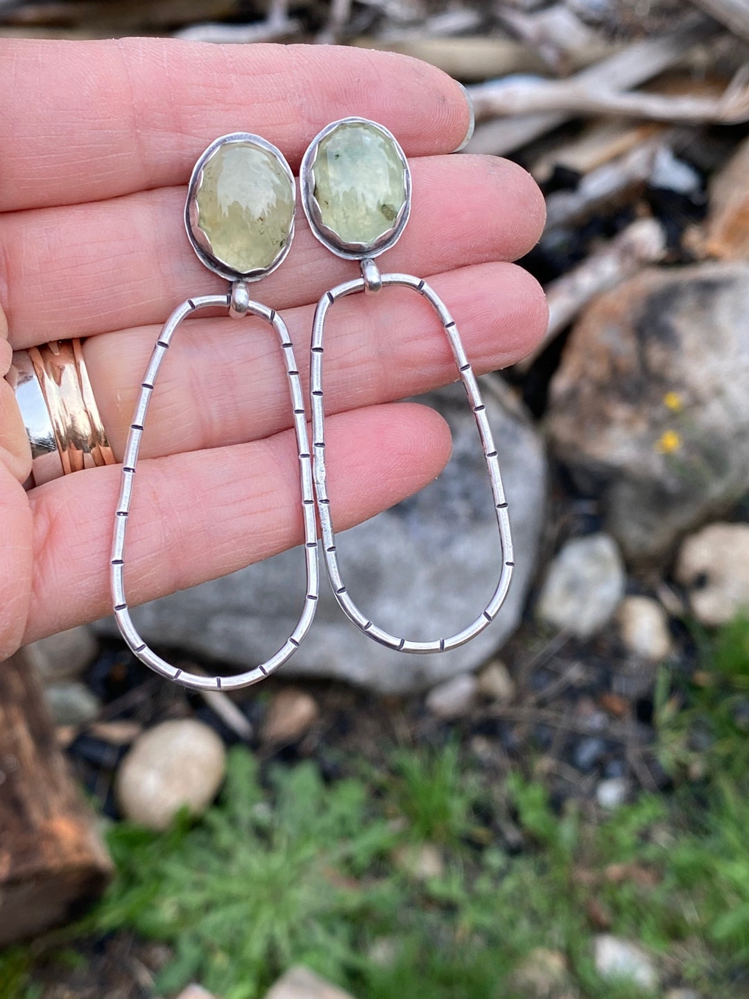 Prehnite Green Hoop Earrings Sterling Silver Fine Silver Etsy