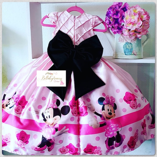 Luxury Minnie Mouse/ Minnie Mouse Dress/ Dress Size 2t/ Black and Pink dress/Birthday Outfit