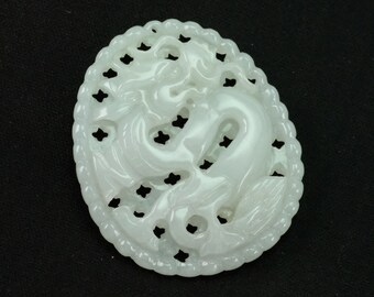 Hollow Carving Dragon Handmade Burma Jadeite Jade Pendant