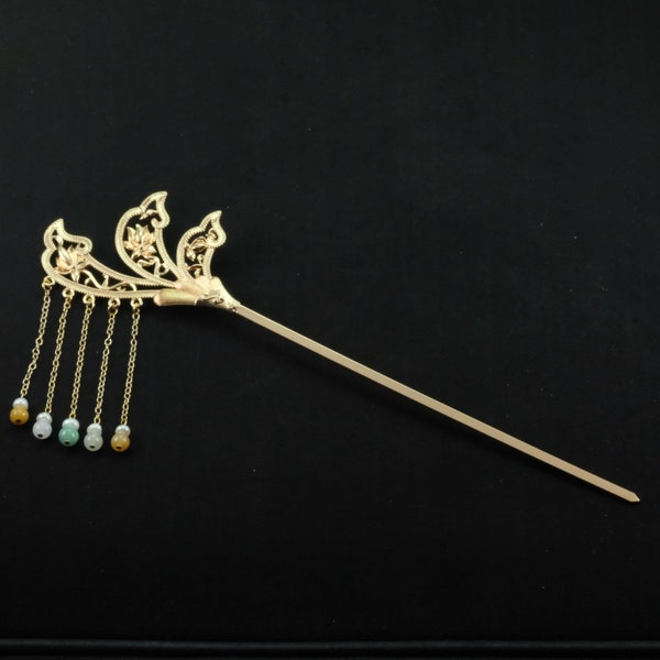 エレガントなヘアピン ヘアピン ヘアスティック ミャンマー産天然翡翠