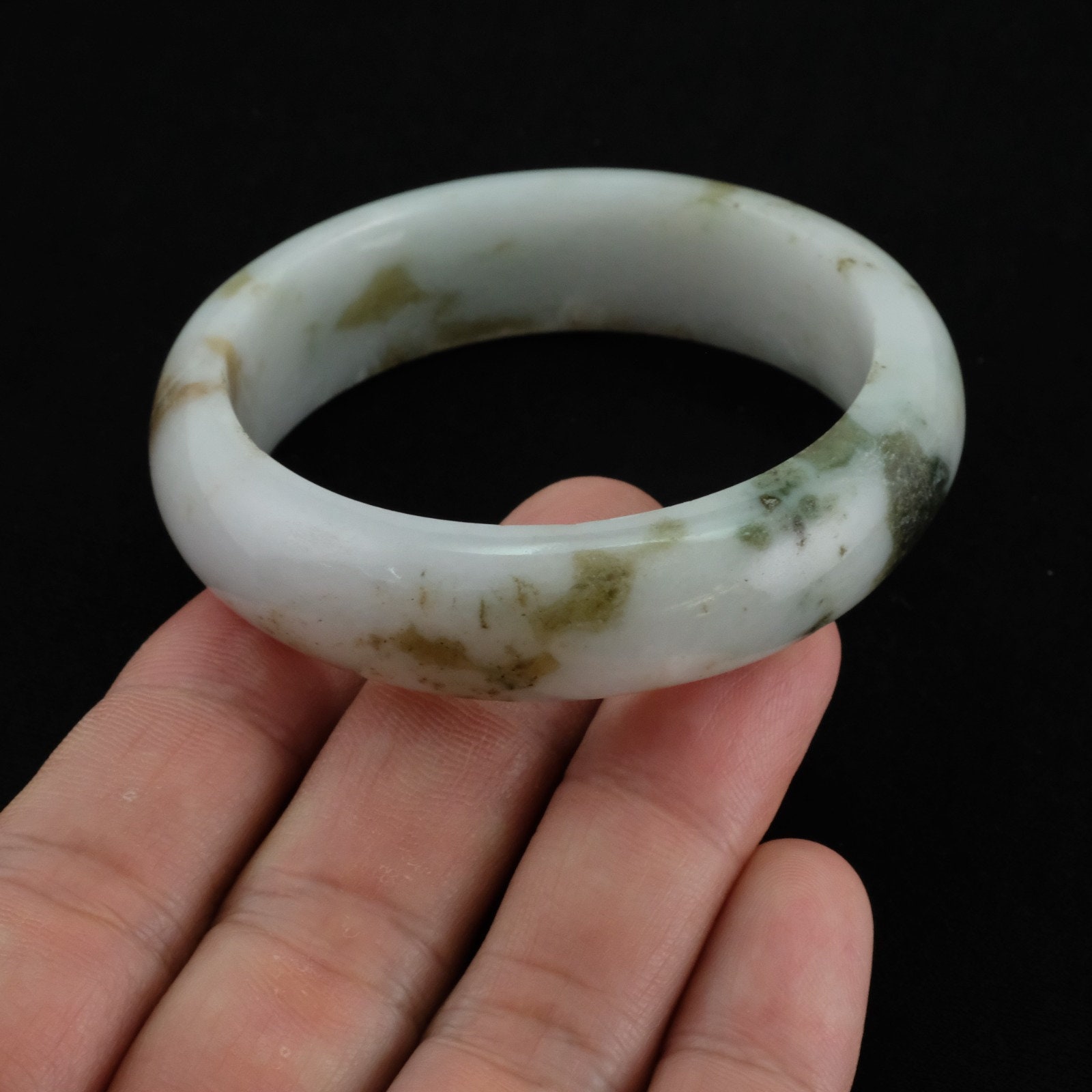 52 mm モザイクスポット認定本物ビルマ翡翠バングルブレスレット 