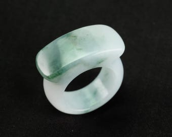 Saddle Top Glossy Green Jade Burma Jadeite Ring Size 8 Fei Cui