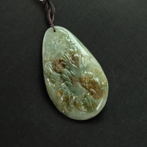 Unique 2 Color Landscape Handmade Natural Jadeite Jade Pendant