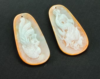 Pair of Dragon Phoenix 2 Color Burma Natural Jadeite Jade Pendant