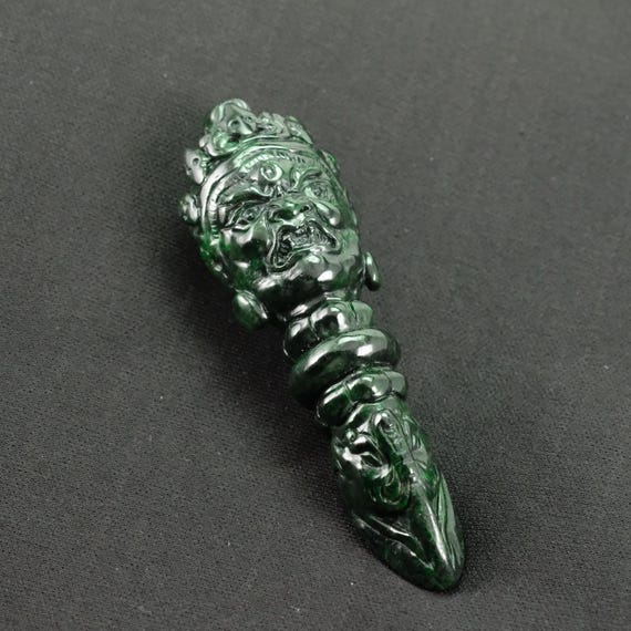 Dark Green Jadeite Tibetan Buddhist Phurba Natural Burma Jadeite Jade Pendant