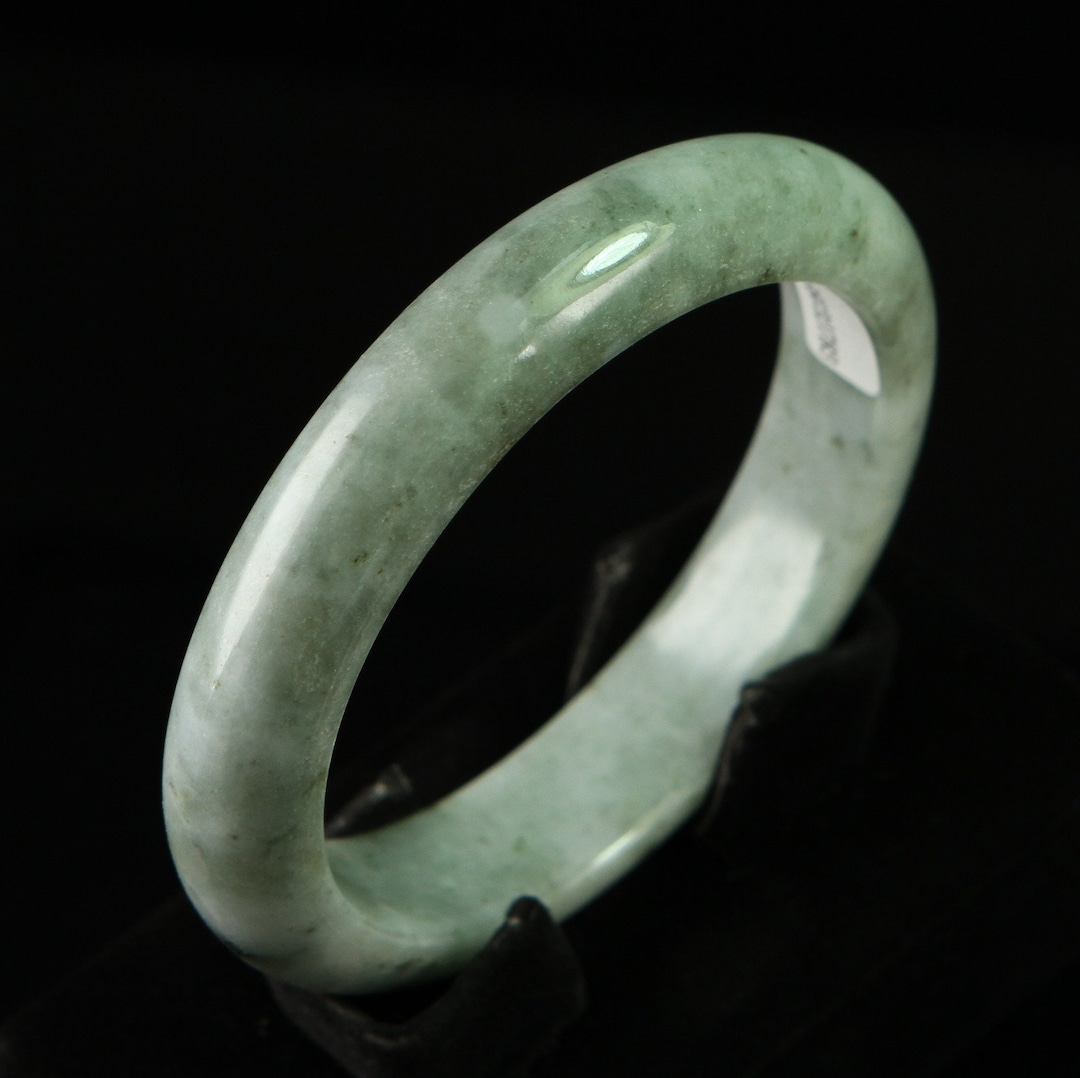 Certified Burmese Jadeite Jade Bangle Bracelet Cloud Spot Green 