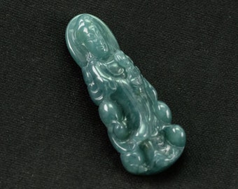 Standing Guanyin Bluish Burma Natural Jadeite Jade Pendant