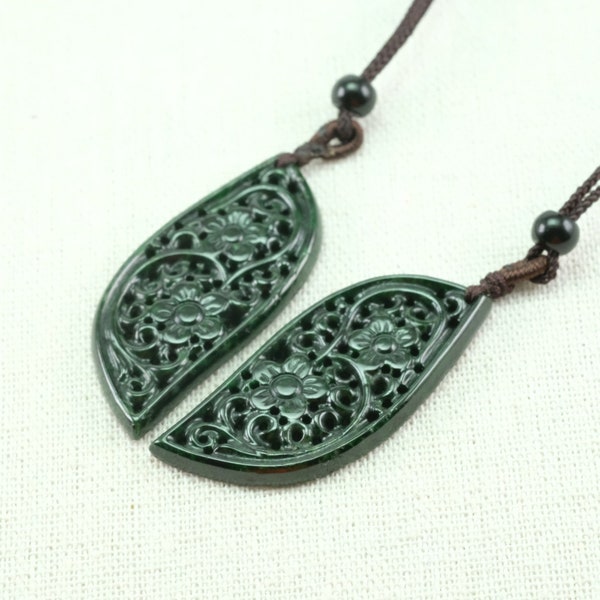 Pair of Classic Carved Burma Natural Jadeite Jade Pendant