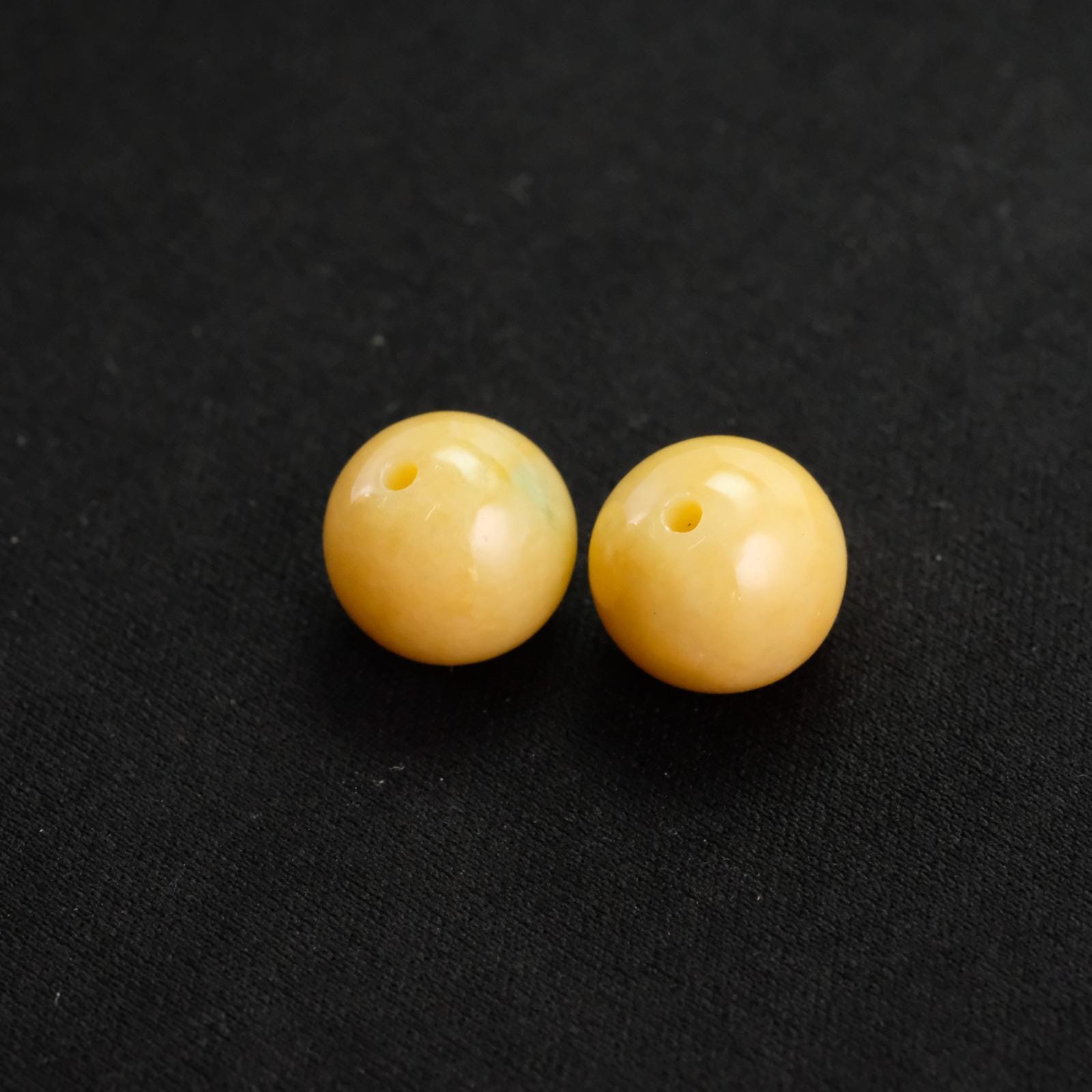 Pair of Round Beads Bright Yellow Handmade Natural Jadeite Jade Pendant