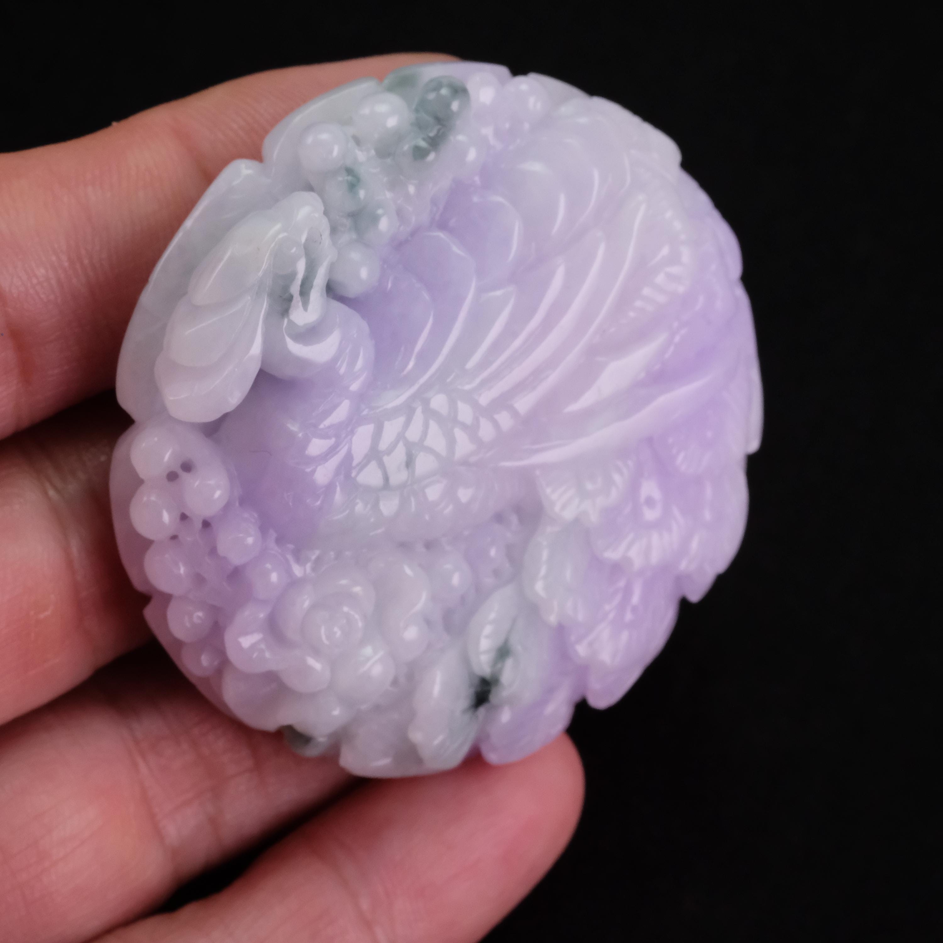 Lavender Jade Phoenix Pendant: Natural Fei Cui Jadeite, Handmade