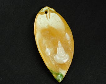 Zen Style Minimalist Leaf Yellow Burma Natural Jadeite Jade Pendant