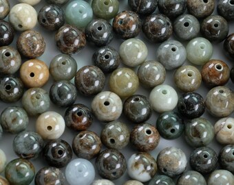 Random Pick 10 pieces 8mm Round Loose Beads Dark Green Genuine Burma Jadeite Jade