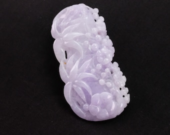 竹と葉、花、ラベンダーの天然ハンドメイドの本物の翡翠ペンダント