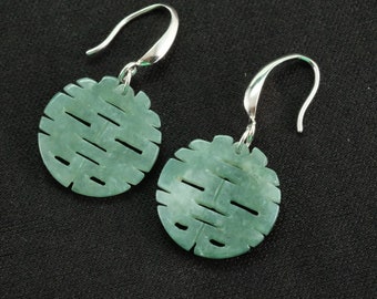 Boucles d'oreilles Double Happiness vert glacé en jadéite et jade non traité de qualité A