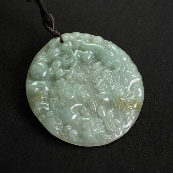 風景 天然ジェダイト 翡翠ペンダント