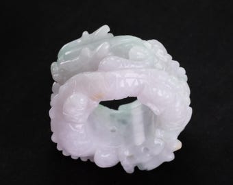 Dragon Coil Extra Wide Burma Jadeite Jade Ring Size 13 Fei Cui