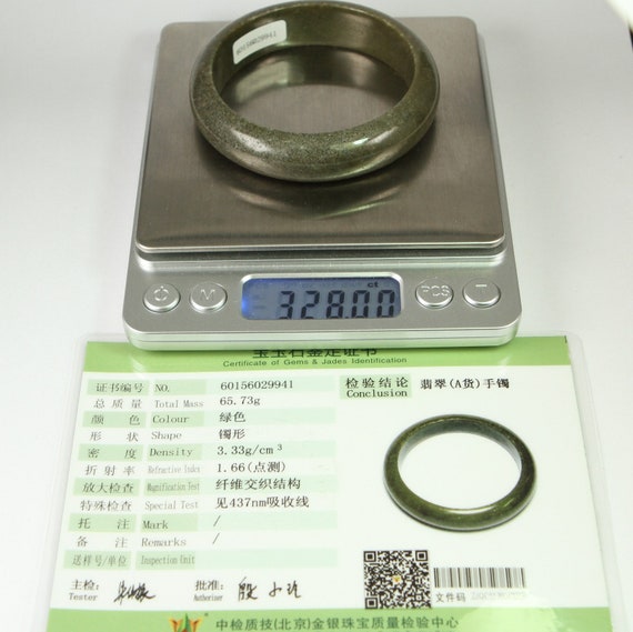 認定ミャンマー産緑がかった 57 mm 本物の天然ジェダイト 翡翠