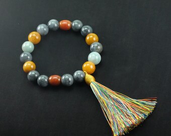 ボヘミアンスタイルの本物のマルチカラービルマ翡翠ビーズブレスレット