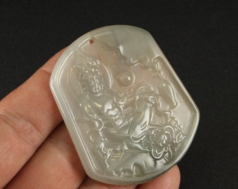 Guanyin Female God Sailor Protector Icy Green Burma Natural Jadeite Jade Pendant