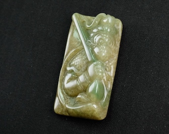Monkey King Sun Wukong Red Green Burma Natural Jadeite Jade Pendant