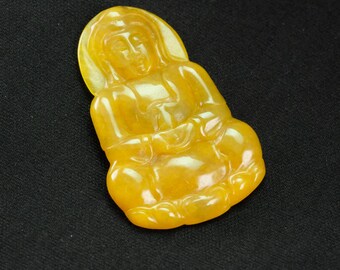 Guanyin Yellow Burma Natural Jadeite Jade Pendant
