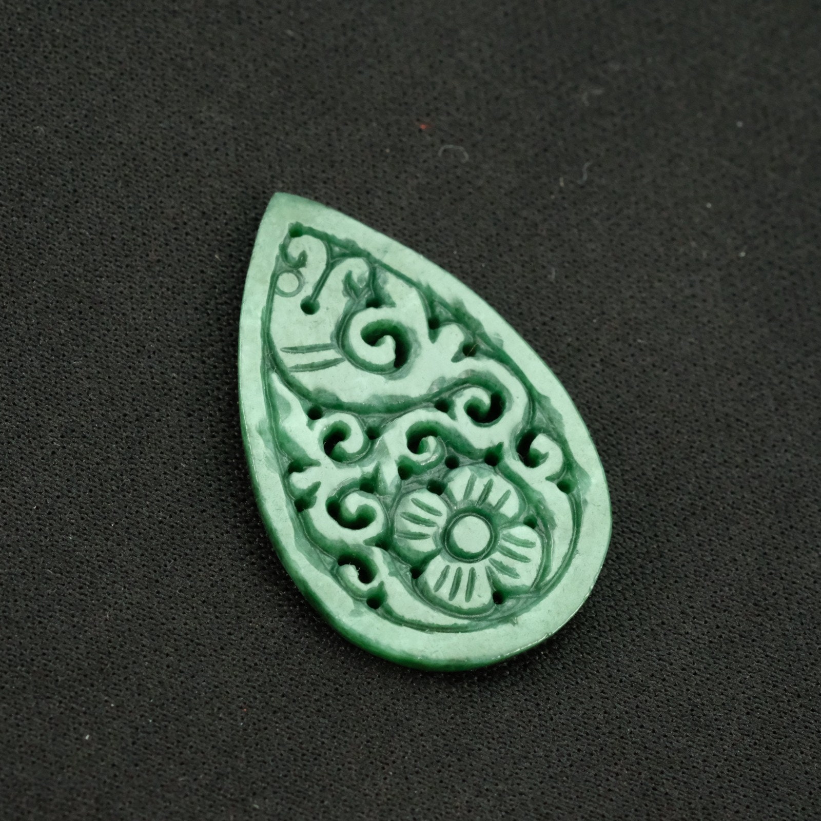 Teardrop Imperial Carving Untreated Burma Jadeite Jade Pendant