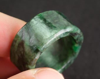 Straight Band Dark Imperial Jade Fei Cui Burma Jadeite Ring Size 10