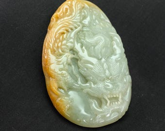 Powerful Dragon Yellow Green Burma Natural Jadeite Jade Pendant